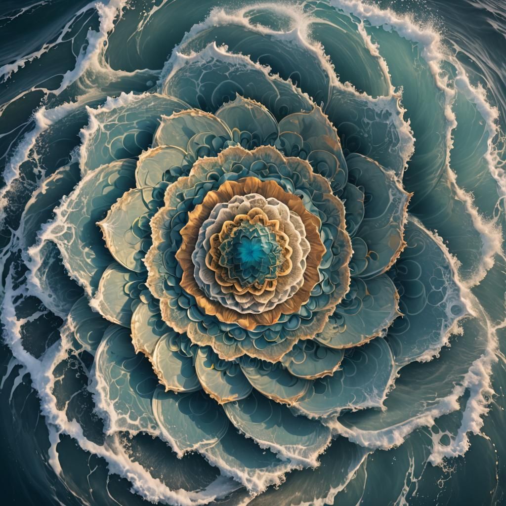Mandala in Ocean Wave: 3D Digital Photography