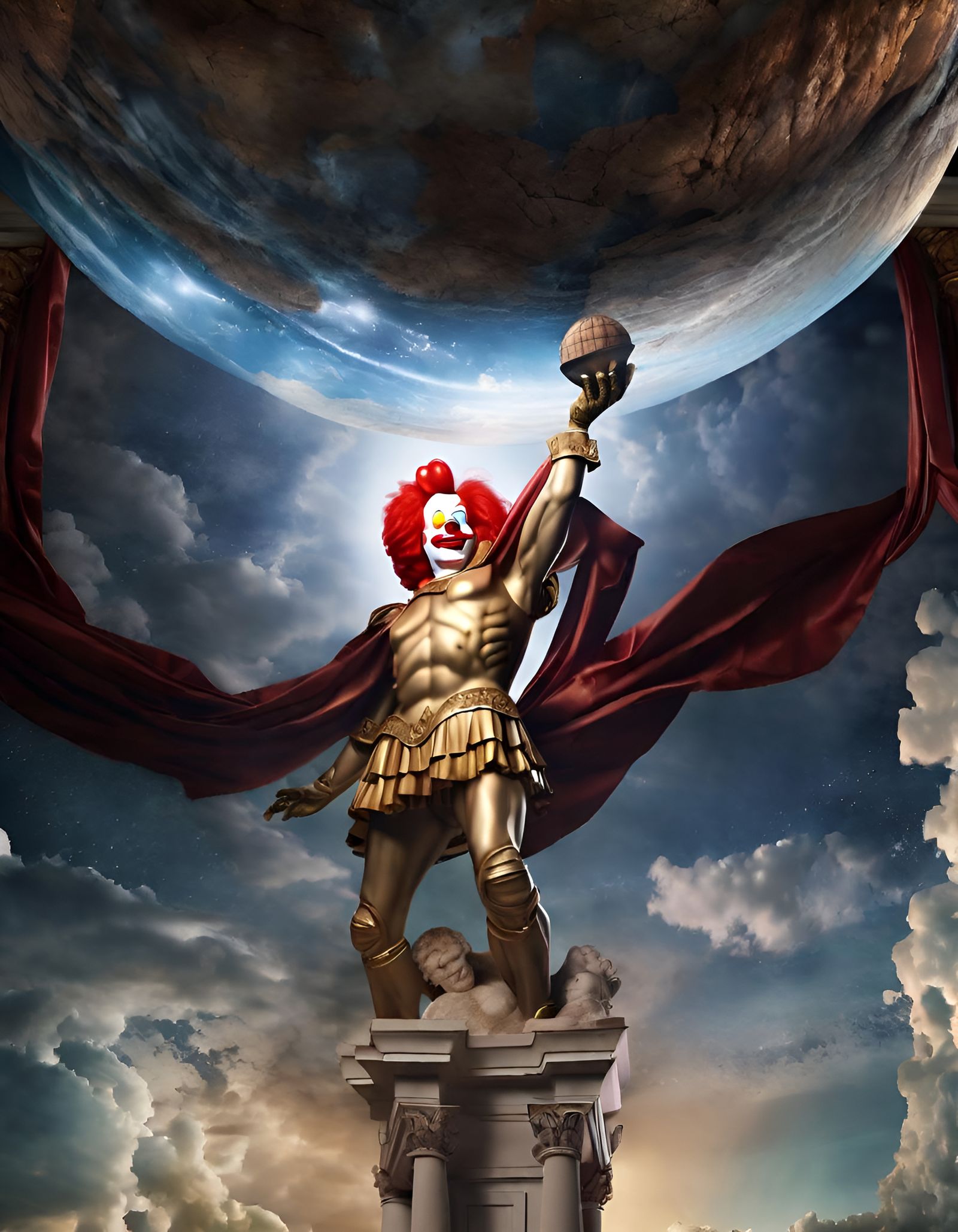 Ronald Mcdonald as the Greek god Atlas
