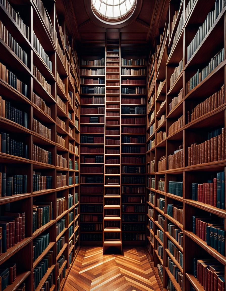 Surreal Bookshelves Collage in Geometric Pattern