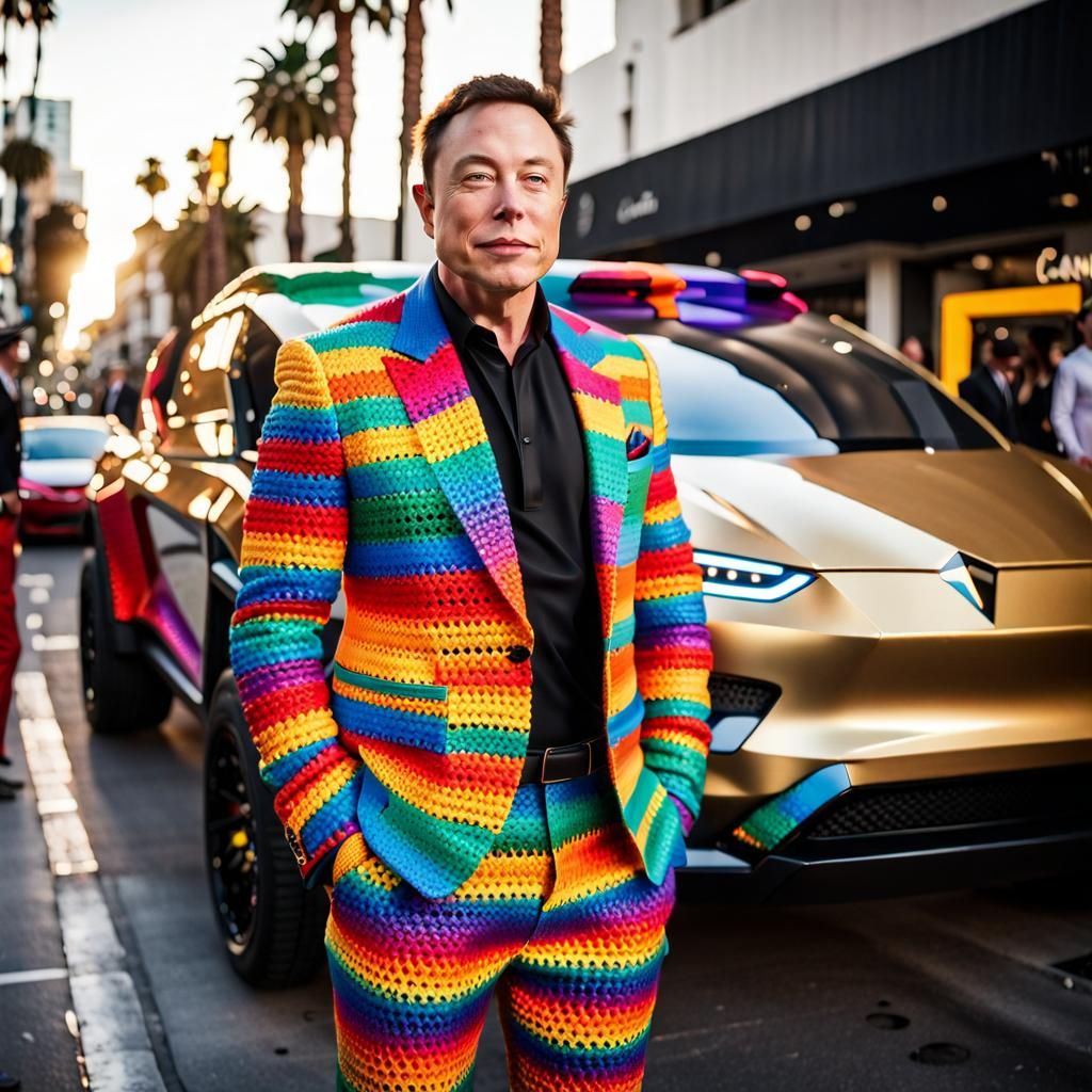 Elon Musk in Crochet Suit on Hollywood Boulevard