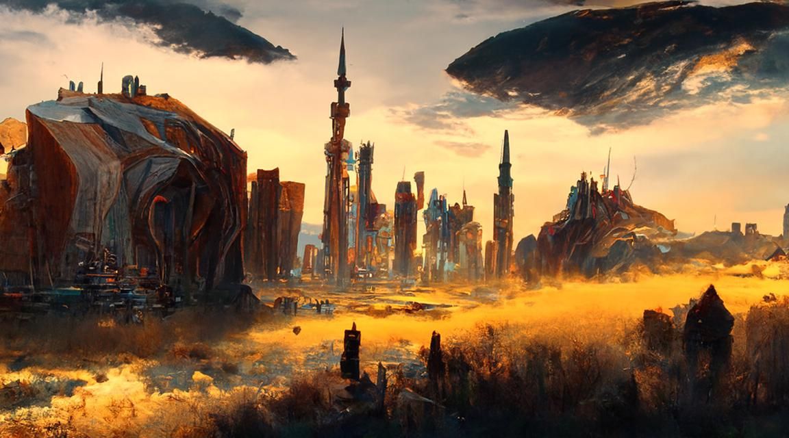 Aetherpunk Auroracore Cityscape Painting