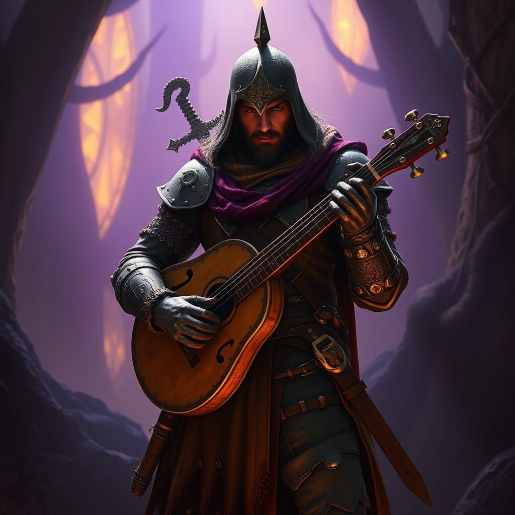 Warrior Bard Portrait in Dark Fantasy Style