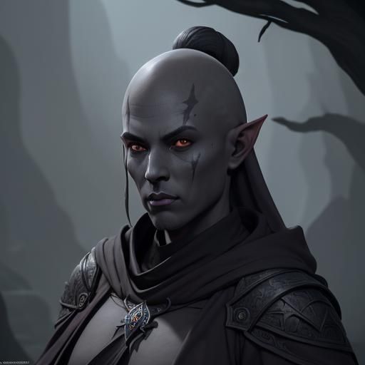 Dark Elf Monk in Shadowy Cloak: Fantasy Art