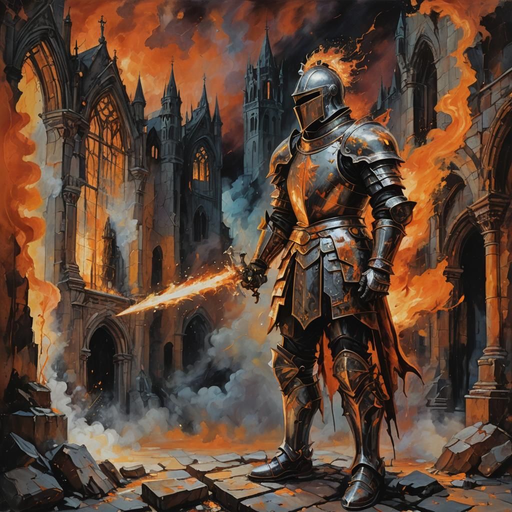 Ornate Knight in Gothic Splatter Painting
