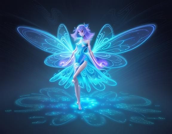 fairy, neon blue, xray, ghostly, misty, cosmic landscape bac...