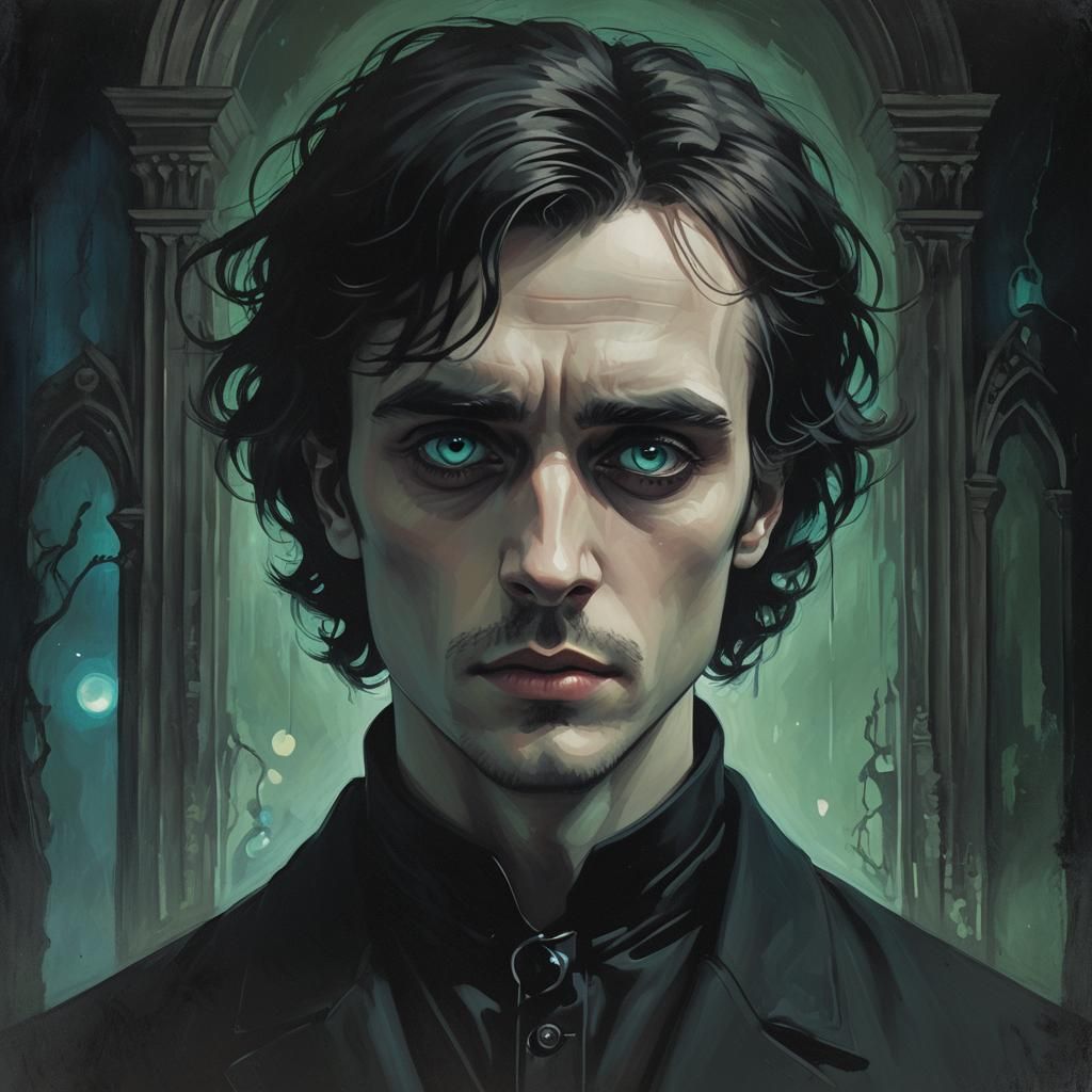 Mysterious Gothic Man Listening to Music