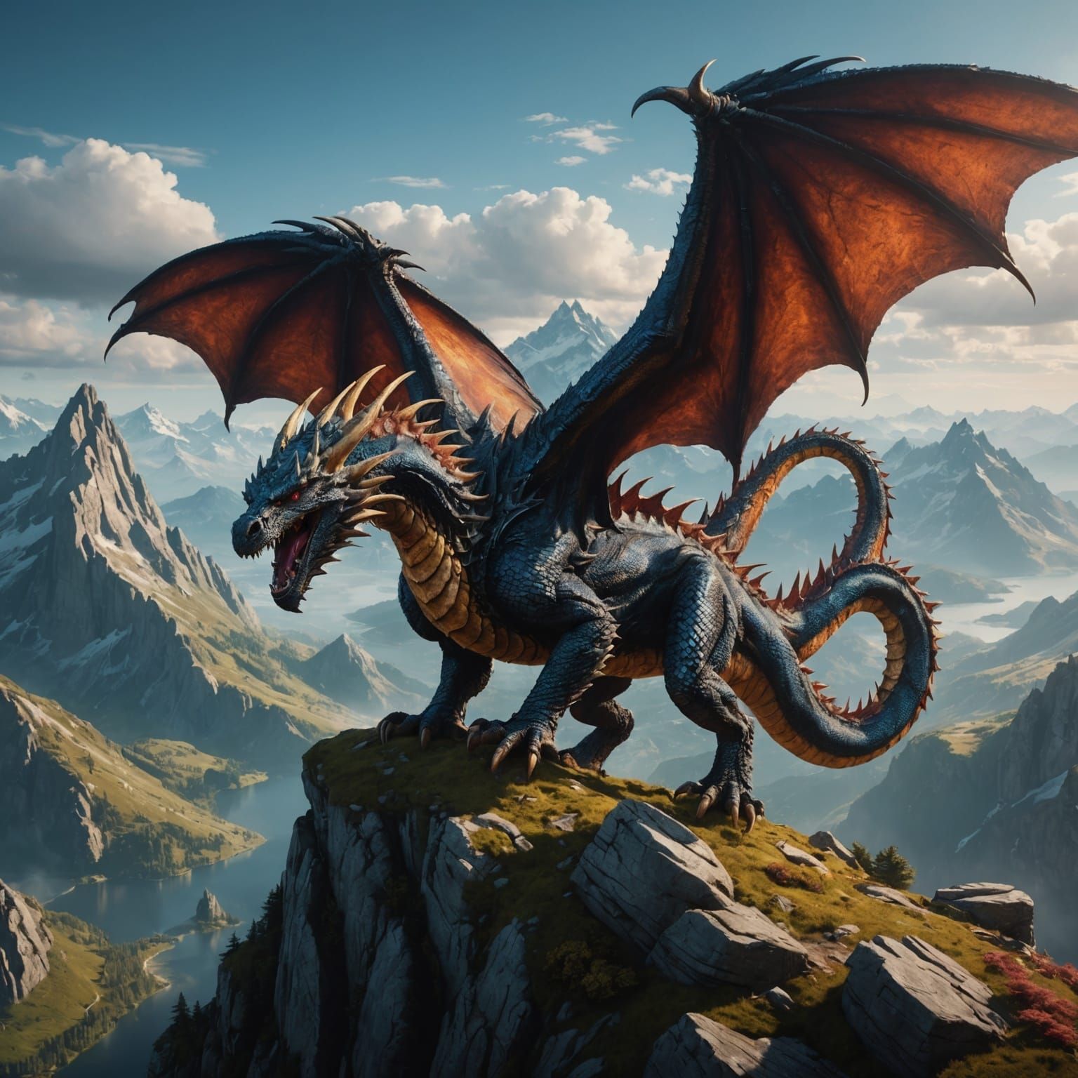 Winged Dragon's Ascent: Fantasy Concept Art