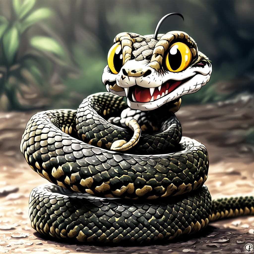 Cartoon Rattlesnake with Rattle in Anime Style
