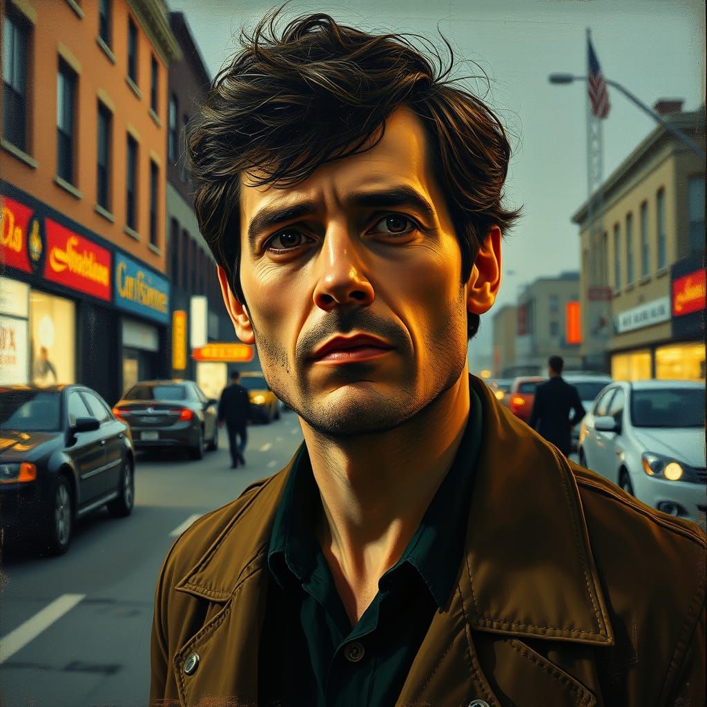 Man in Street: Neo-Impressionist Expressionist Painting