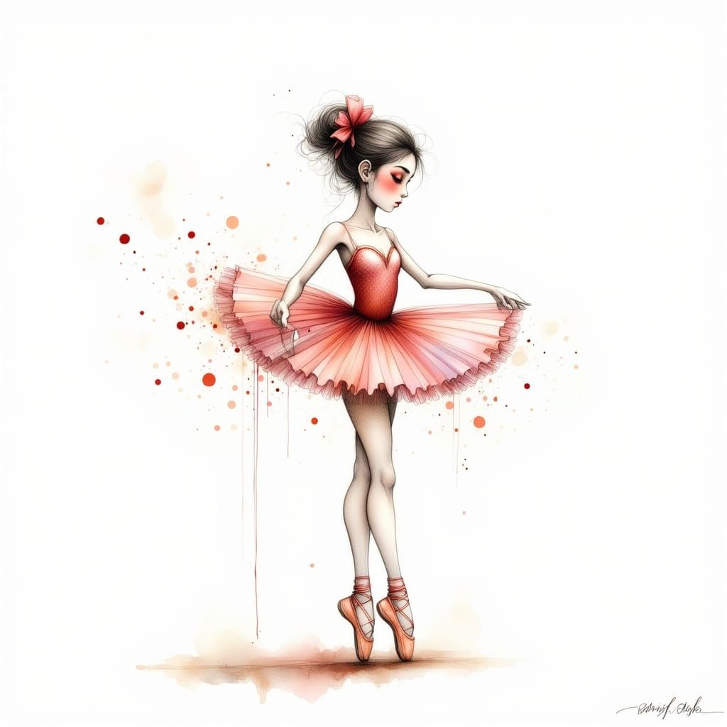 Stick Figure Ballerina in Whimsical Vintage Style