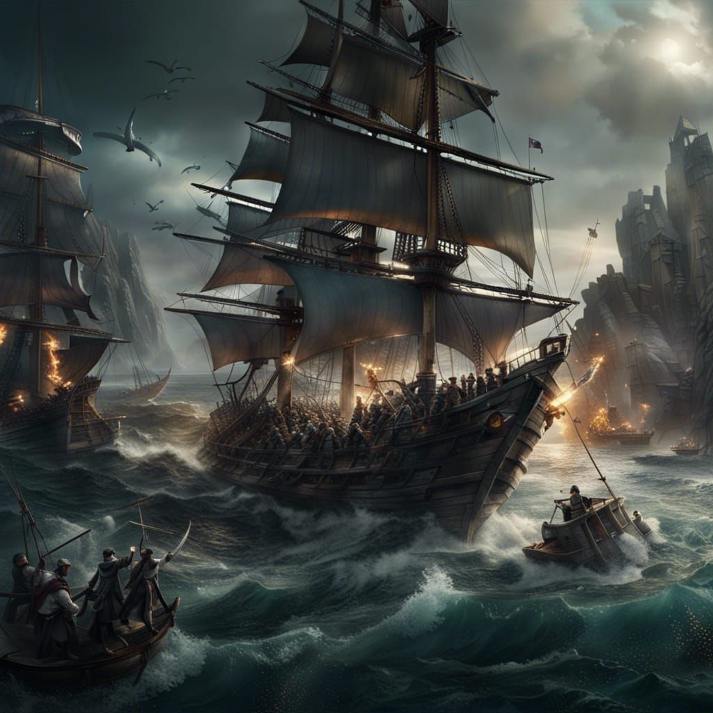 Penguin Pirates Clash in Epic Digital Painting