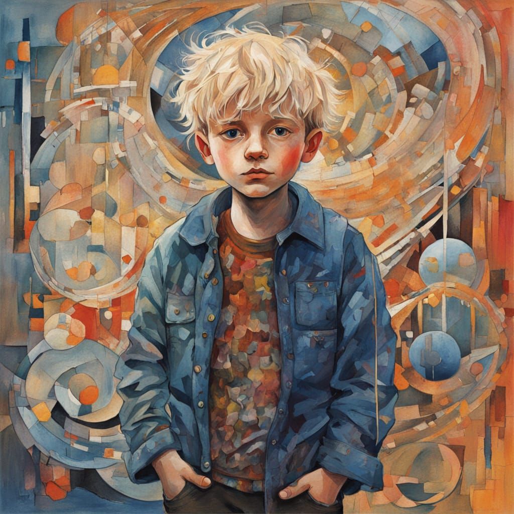 Moonlit Boy in School Yard: Whimsical Illustration