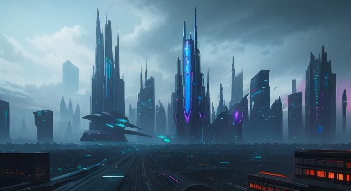 Futuristic Cityscape with Flying Cars in Unreal Engine 5 Sty...