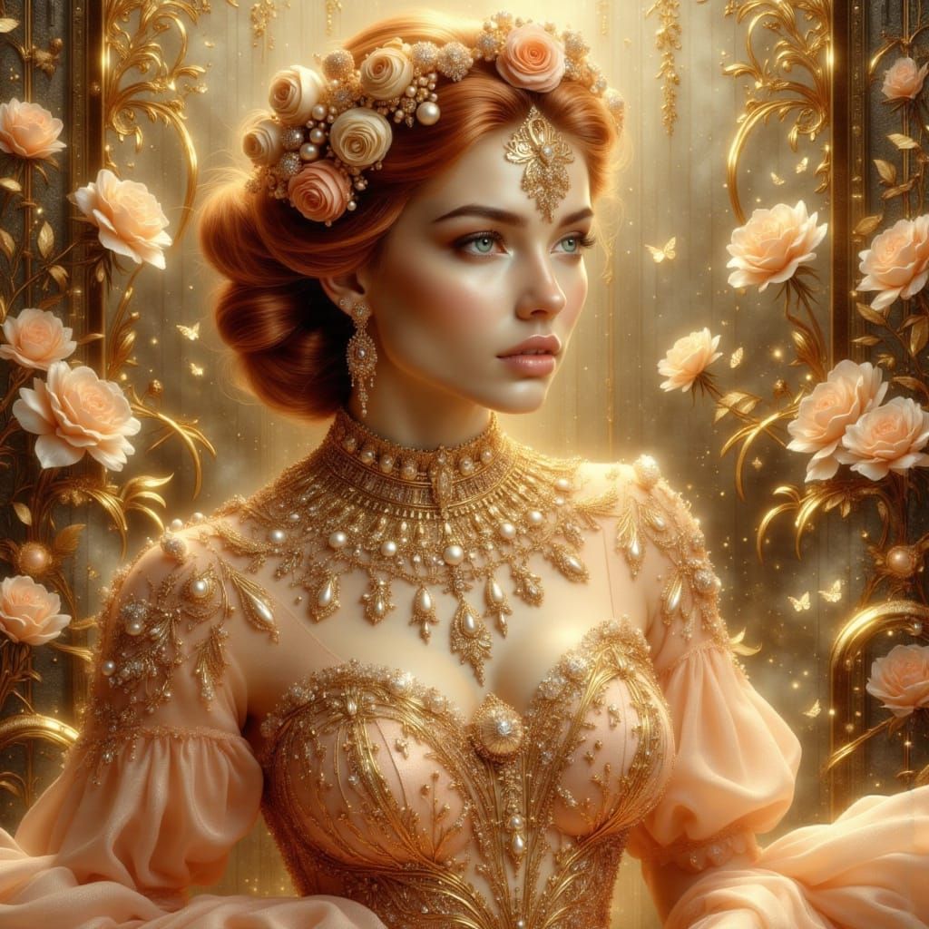 Woman with Roses: Art Nouveau Punk Fantasy