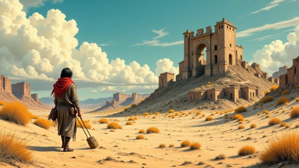 Post-Apocalyptic Wanderer in Barren Landscape