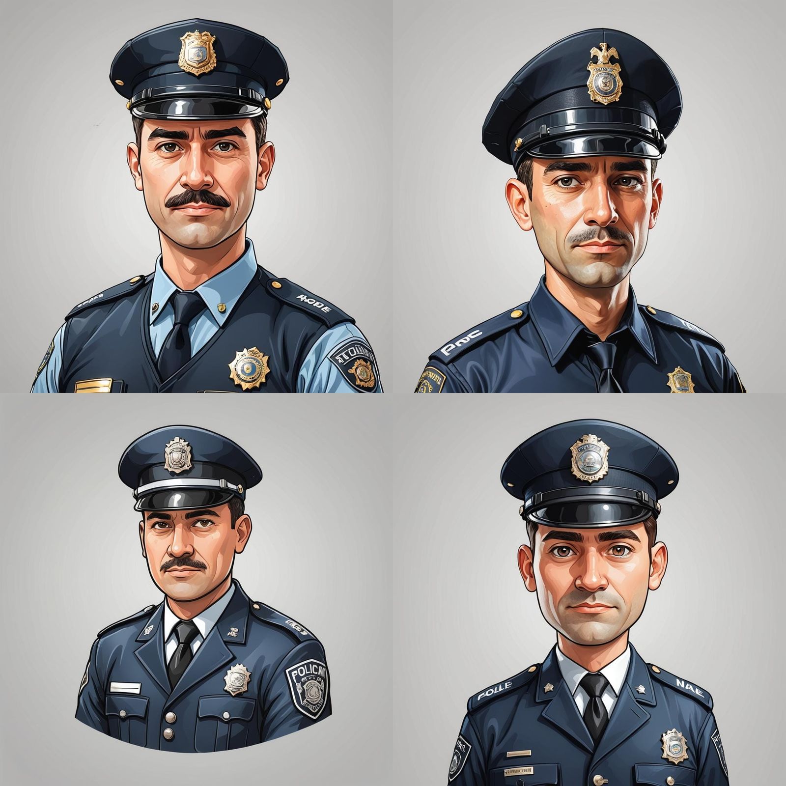 Cartoon Policeman Portrait on White Background
