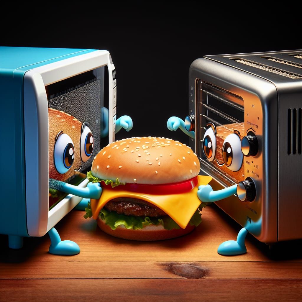 Cartoon Microwave vs Toaster Tug-of-War