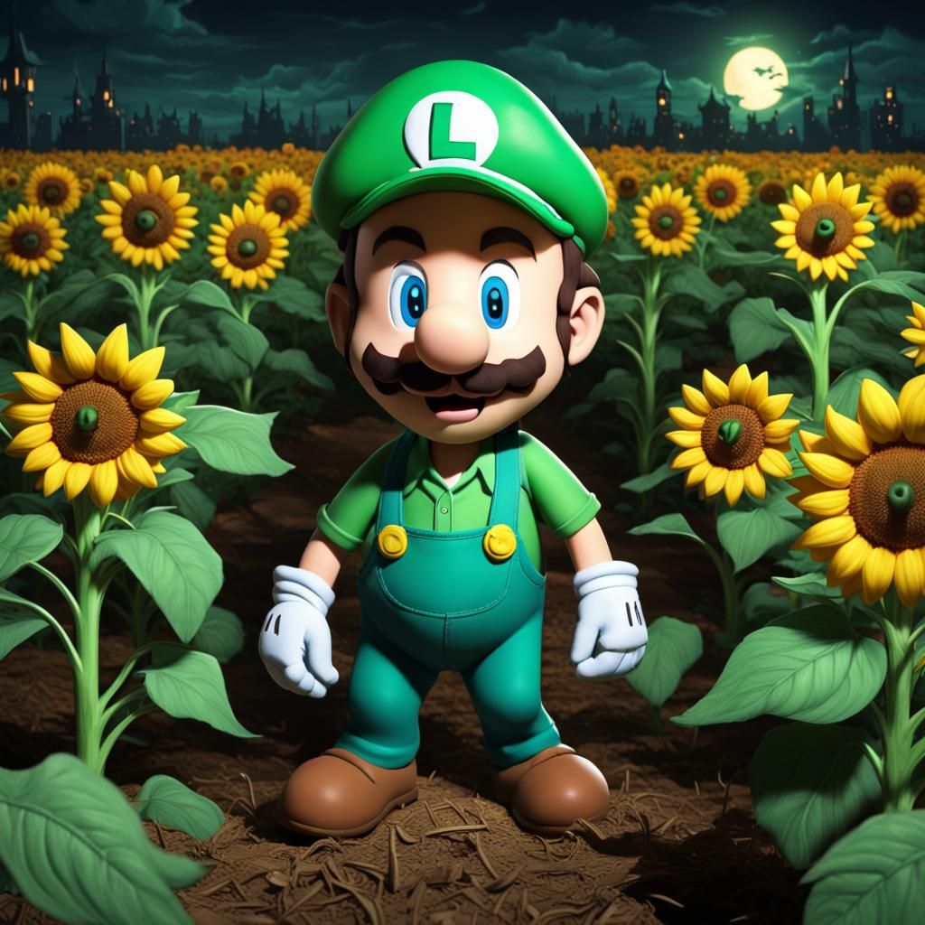 Luigi Lost in Haunted Sunflower Maze, Nintendo Style