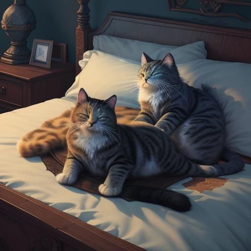 Fluffy Cats Sleeping: Detailed Digital Painting