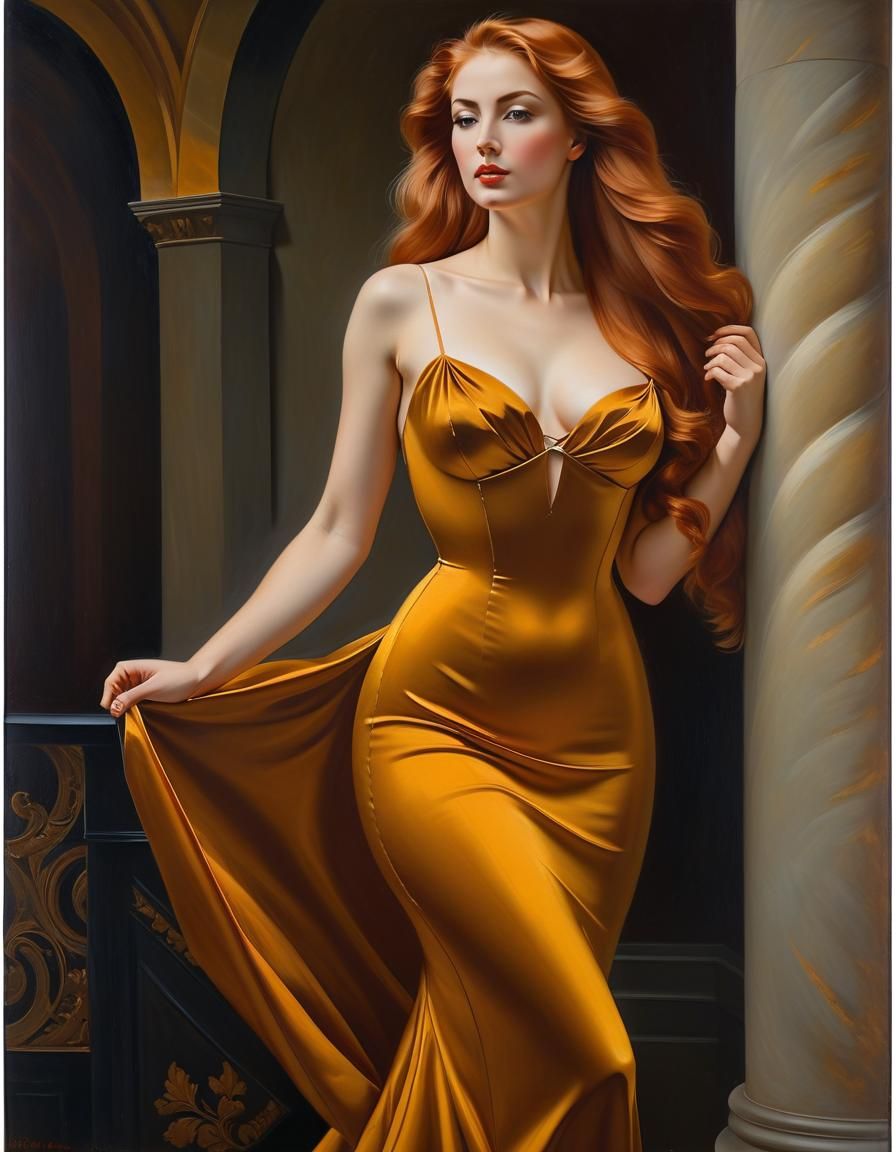Graceful Hourglass Figure in Oil Painting Portrait