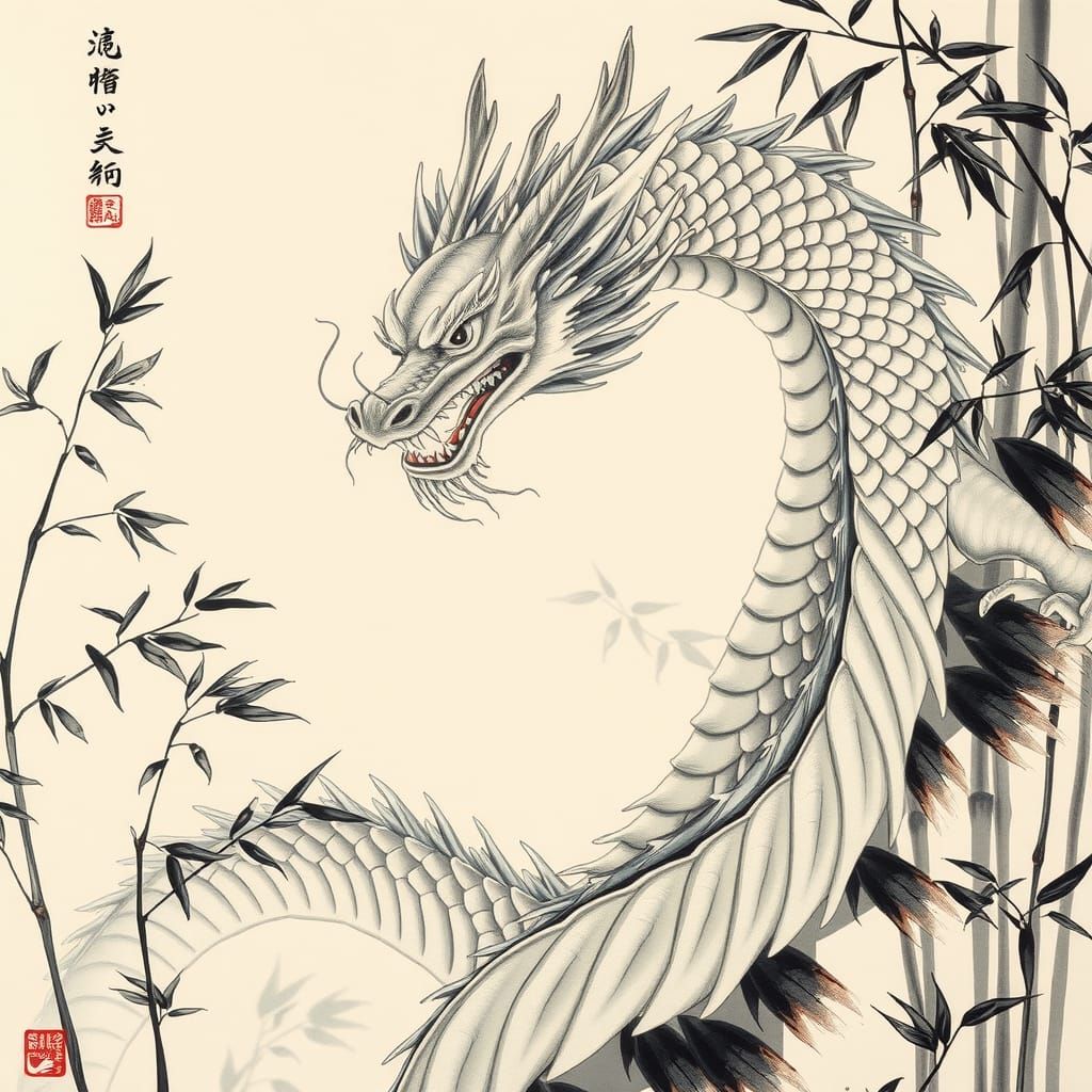 Chinese Dragon in Ink Painting Style