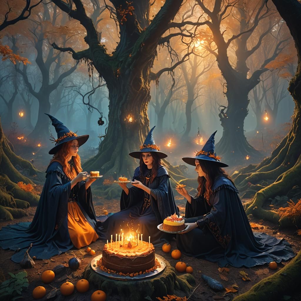 Witches in Mystical Forest: Detailed Digital Art