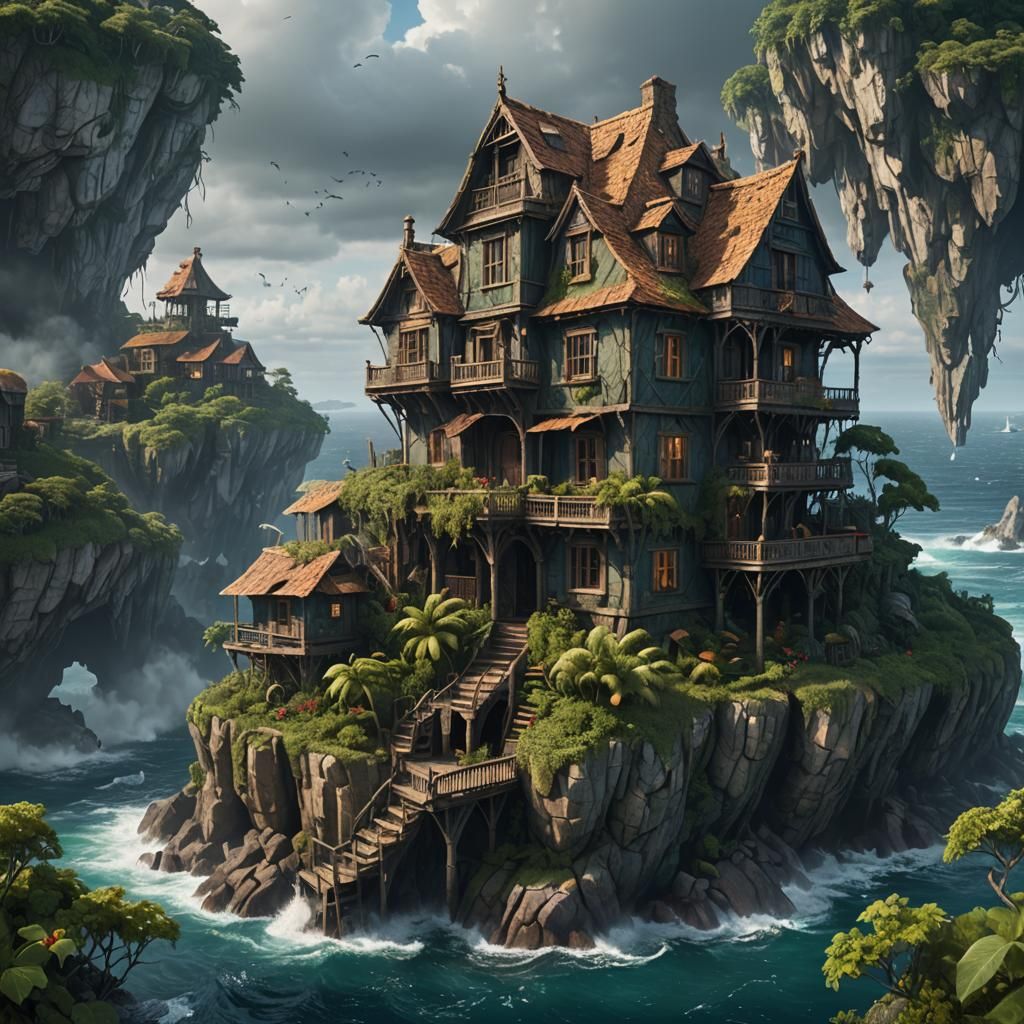 Ocean Island Home: Detailed Matte Painting
