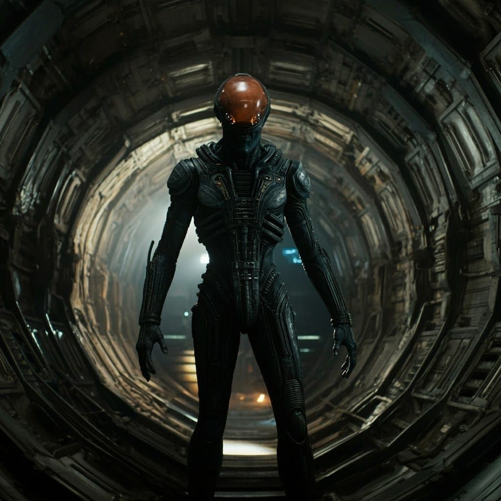 Menacing Figure in Gigeresque Tunnel