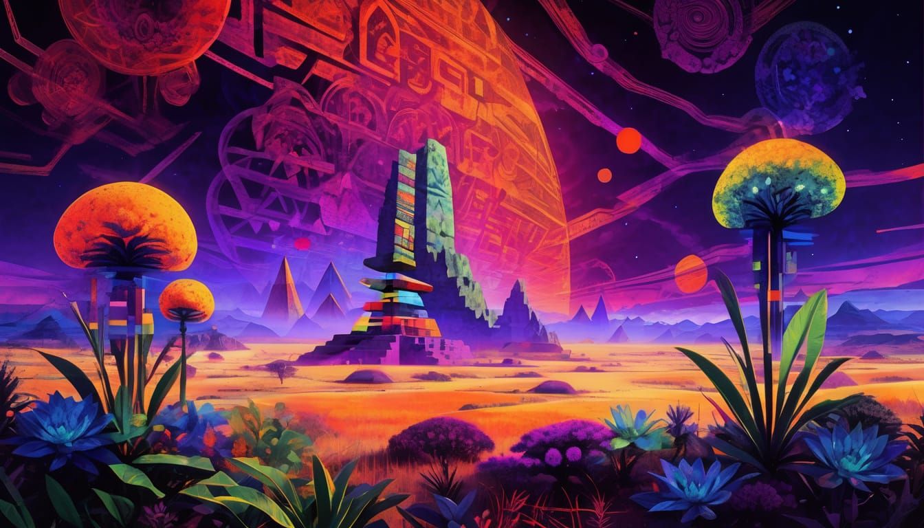 Holographic Alien Savannah: Cosmic Dark Fantasy Landscape