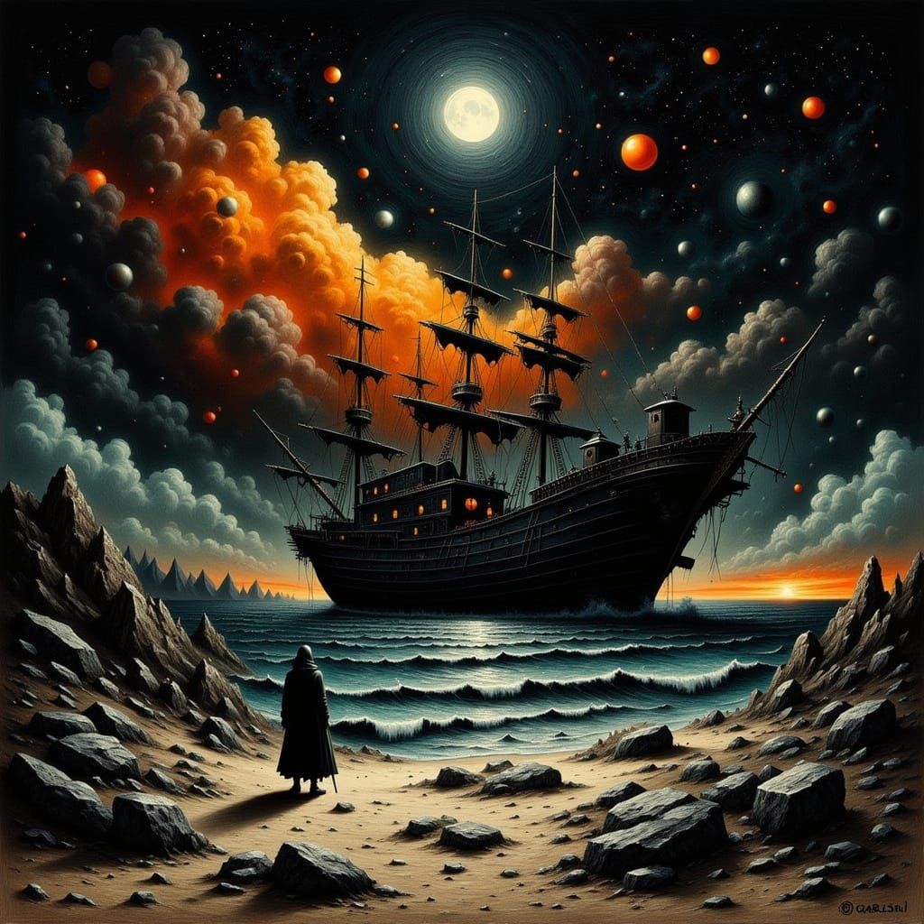 Darkness Reigns Supreme on a Stormy Ocean Night