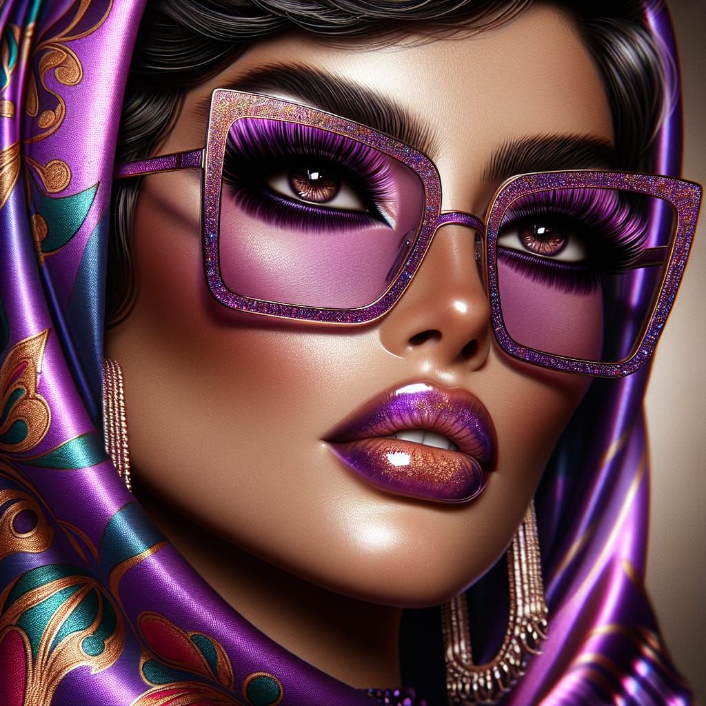 Stunning Hispanic Woman with Purple Shawl, Hyperrealistic Po...