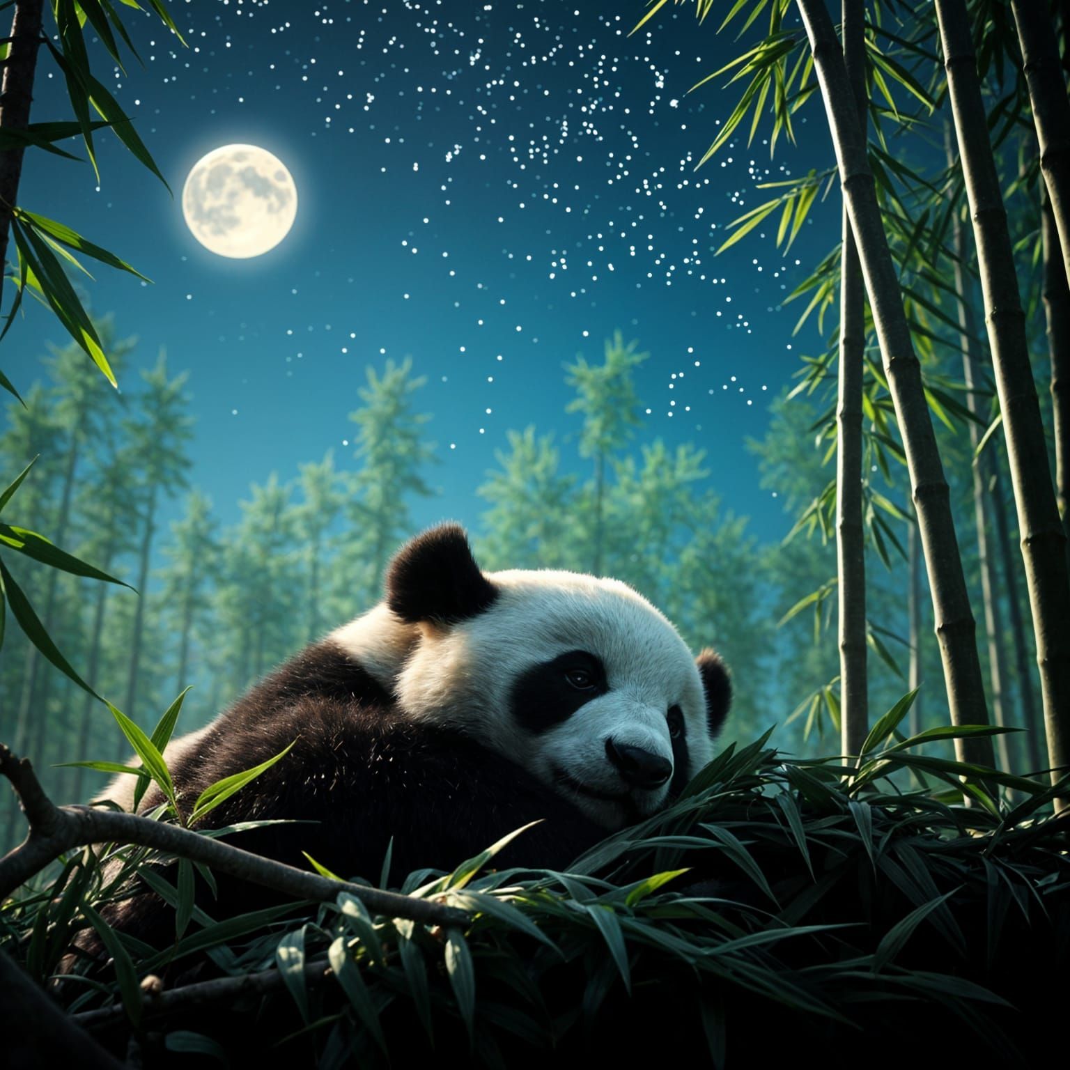 Panda's Peaceful Slumber in Bamboo Forest