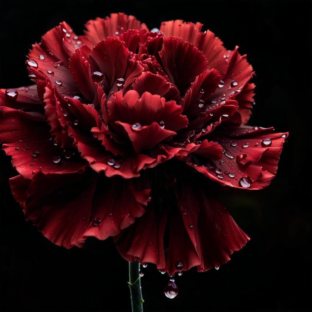 Dramatic Red Carnation with Water Droplets