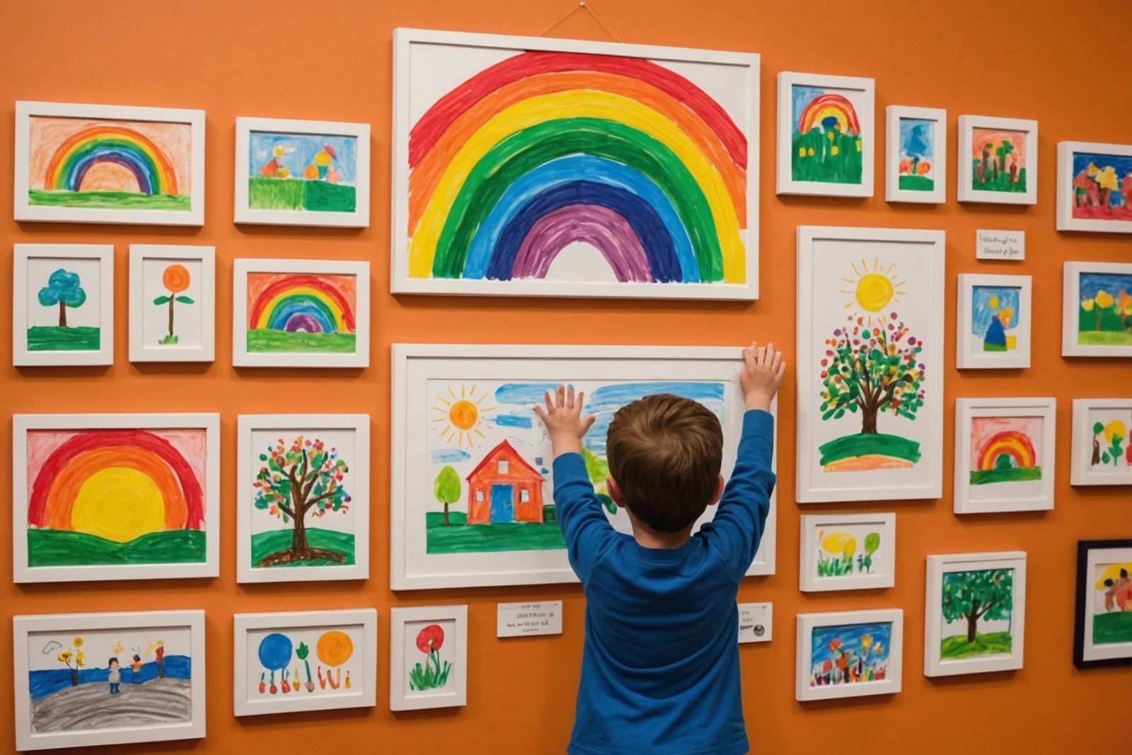 Child's Art Collection: Crayon Drawings of Family and Nature