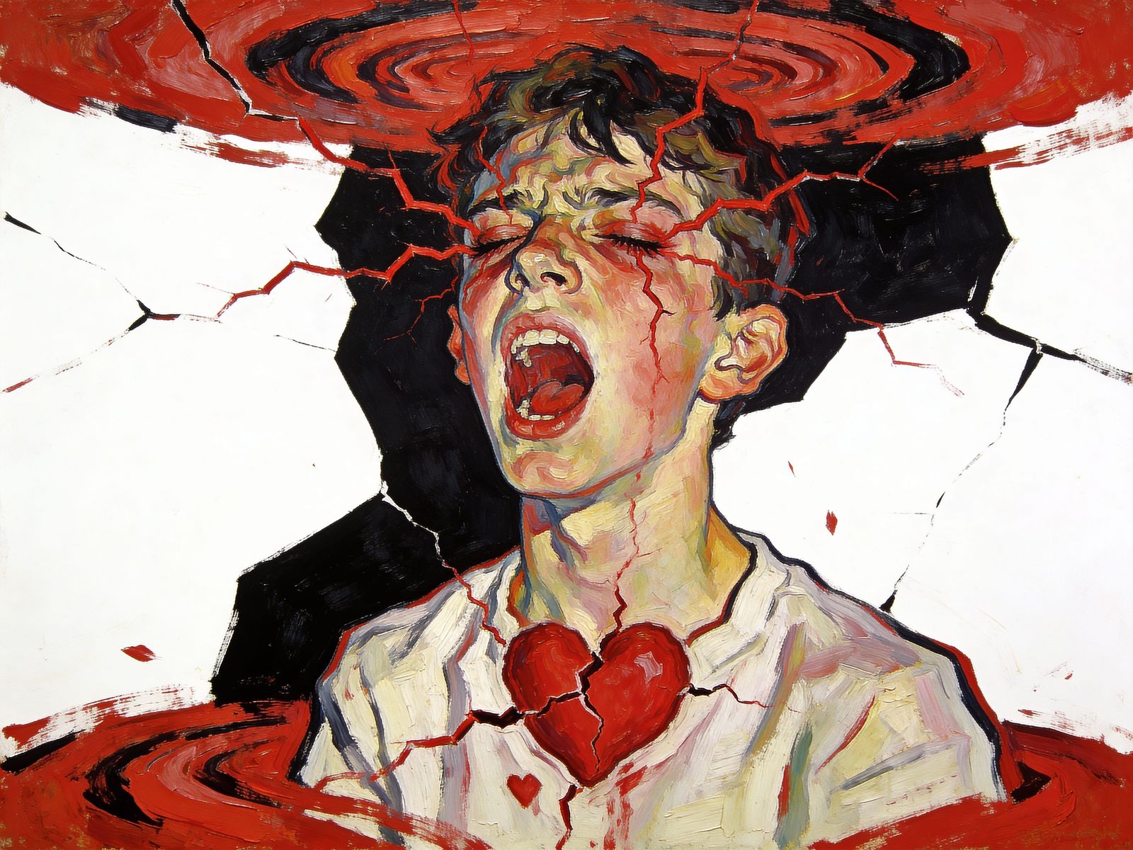 Expressionist Portrait of Teenager's Inner Turmoil