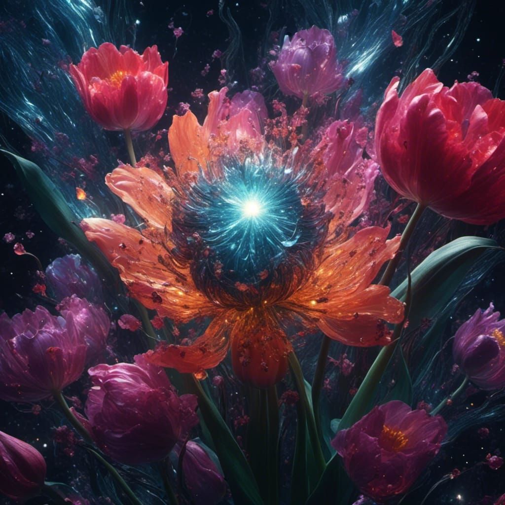 Sparkling Tulip Shines in Dark Digital Painting