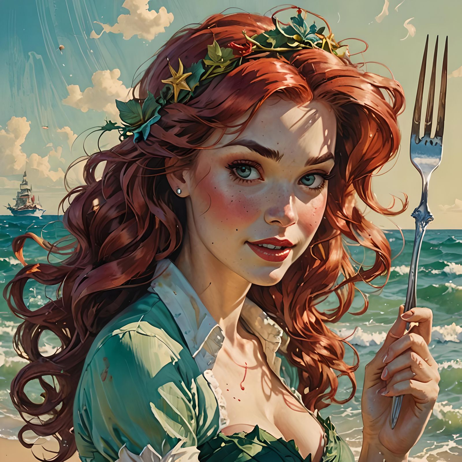 Ariel with Fork, Pin-Up Art Style