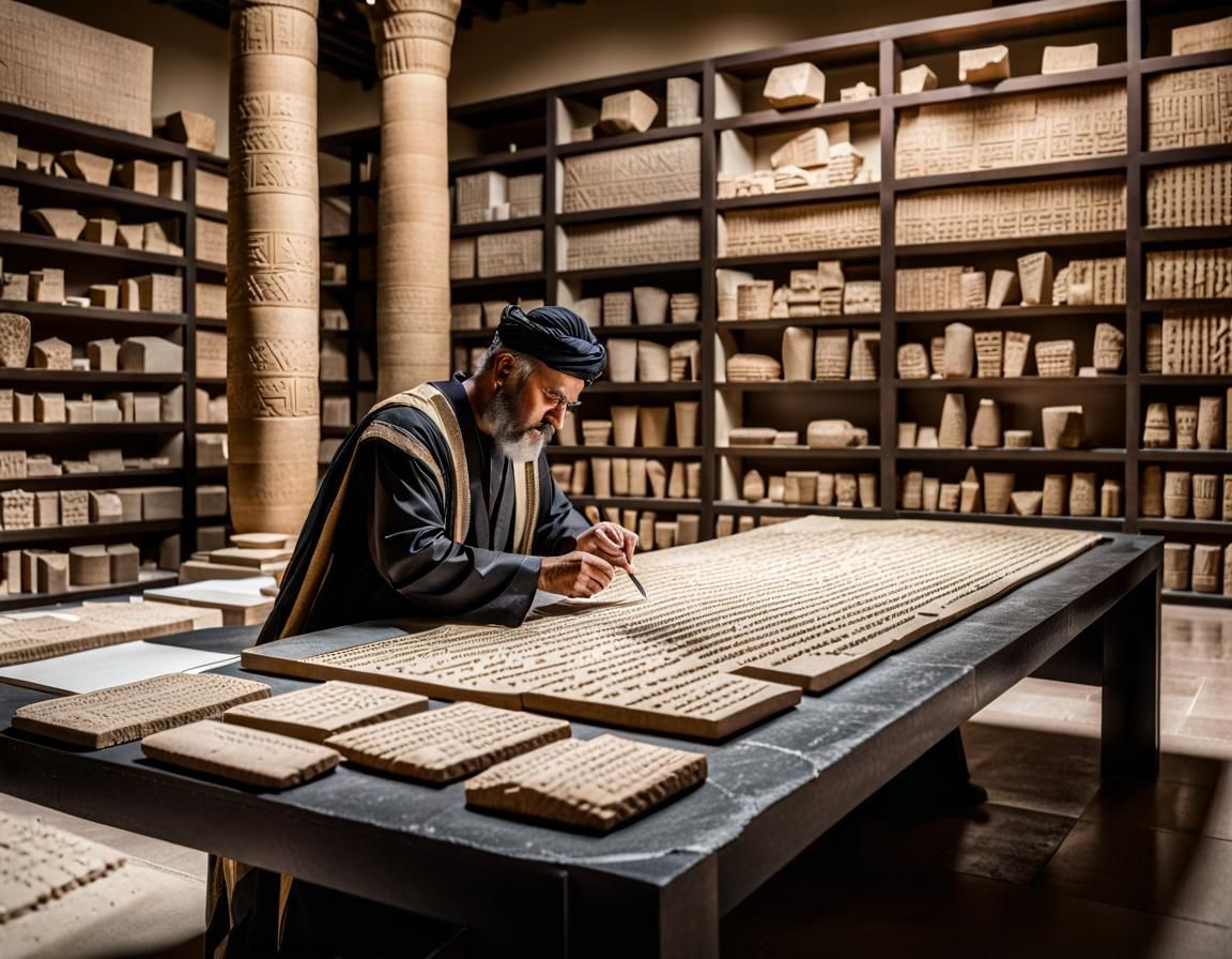 Scholar Deciphers Cuneiform Tablets in Ancient Library