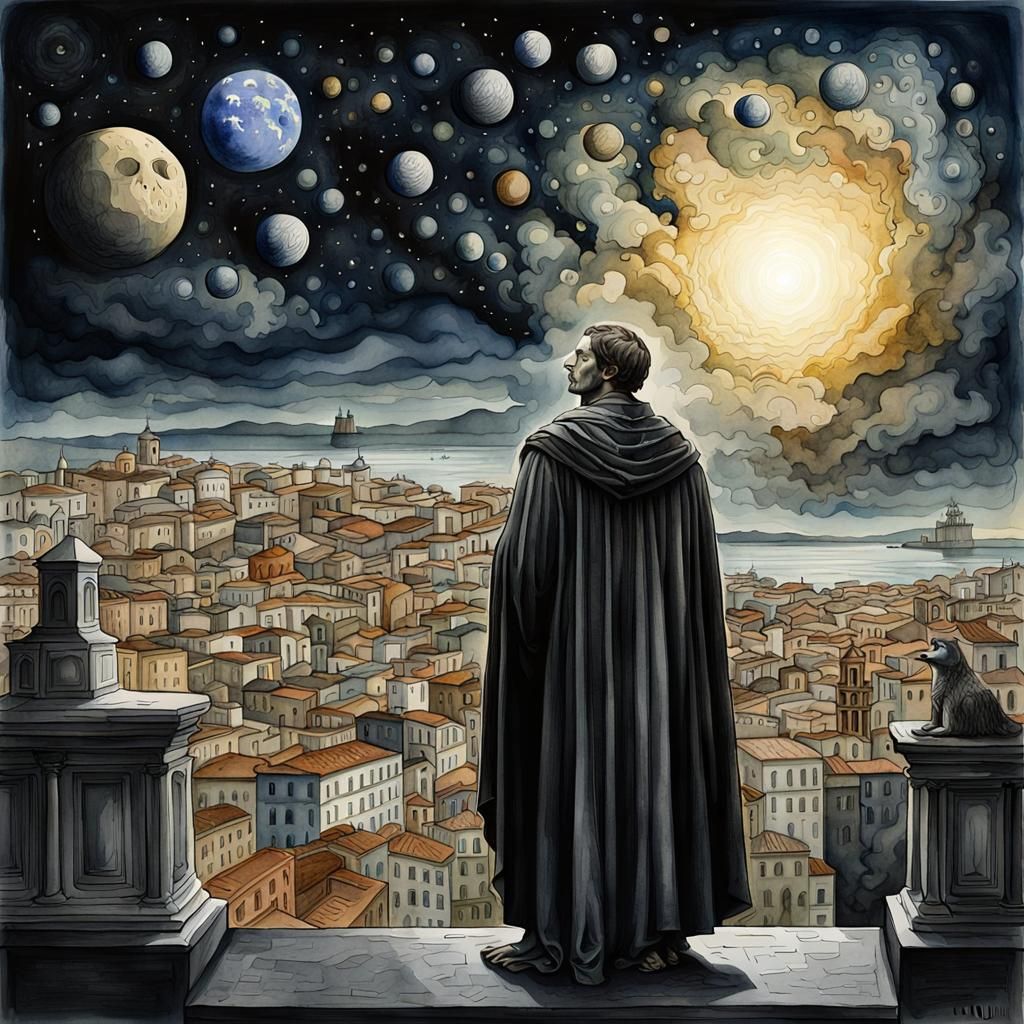 Giordano Bruno in Naples Surrounded by Universe