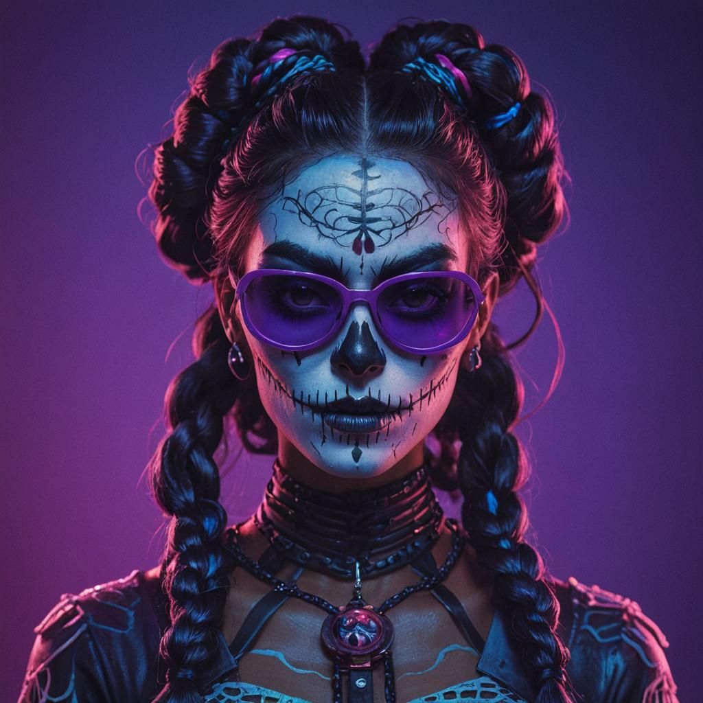 Neon Catrina Portrait in Synthwave Style