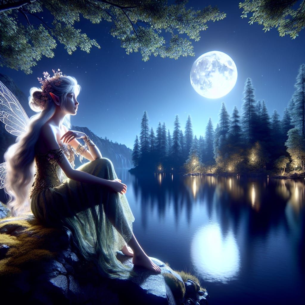 Nymph in Moonlight by Forest Lake
