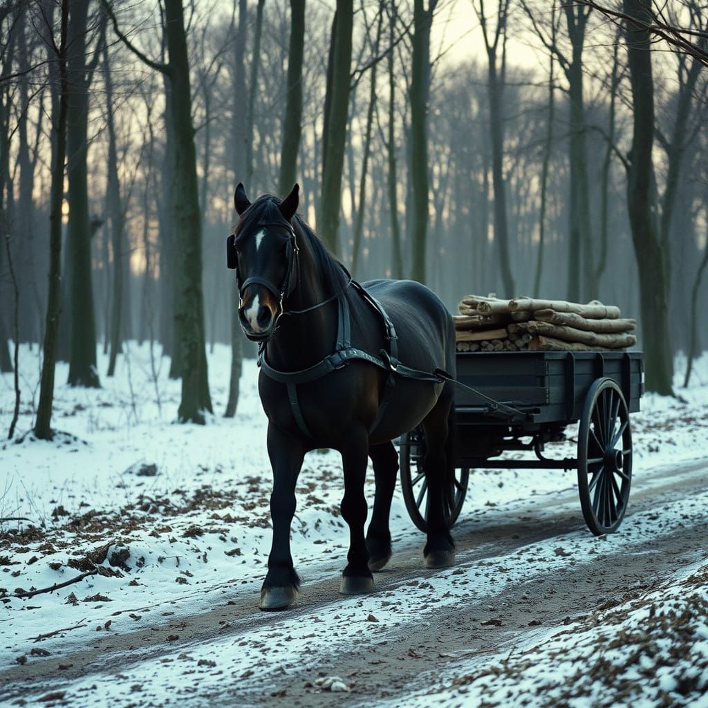 Elegant Draft Horse Embracing Winter in Cinematic Splendor