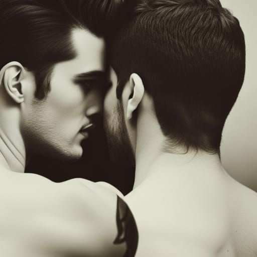 Romantic Gay Couple Embrace in Bedroom Scene