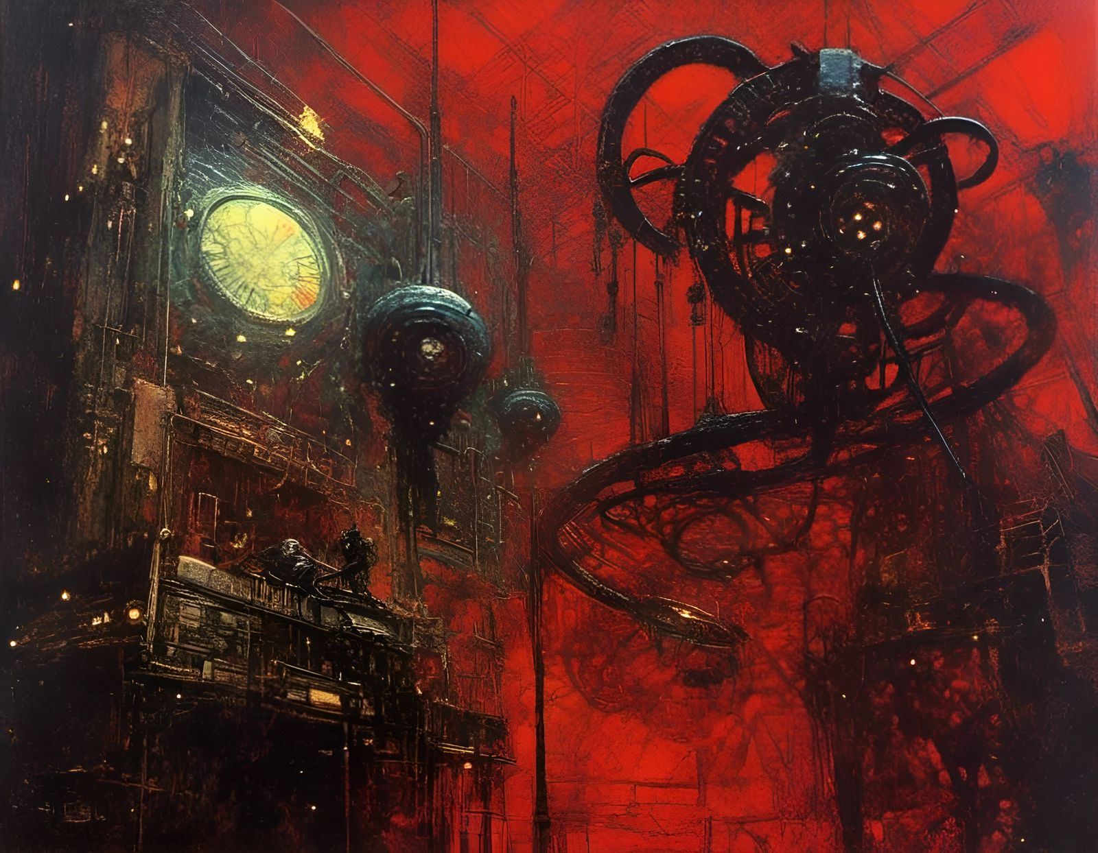 Red Symbiote Infests Space Station in Expressionist Style