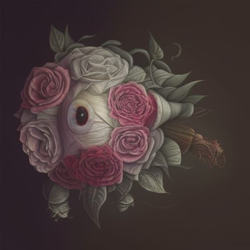 Surreal Botanical Drawing with Eyeball Rain