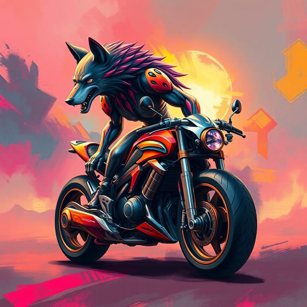 Wolf-Motorcycle Hybrid in Biomechanical Art Style