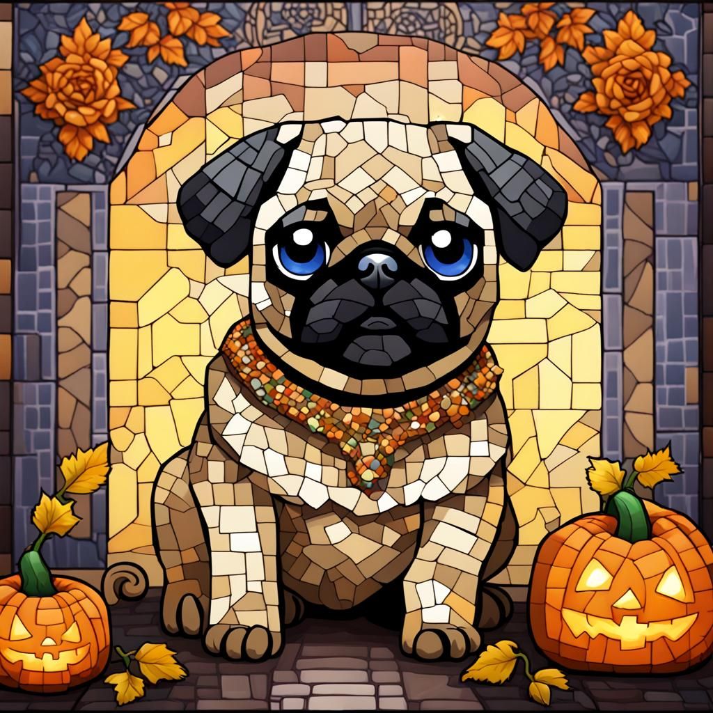 Cute Halloween Pug in Mosaic Style