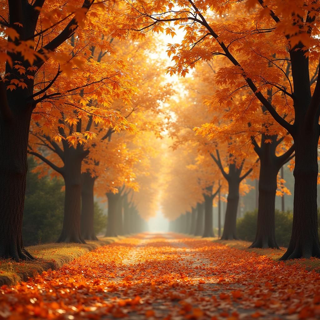 Beautiful Autumn Landscape with Colorful Leaves