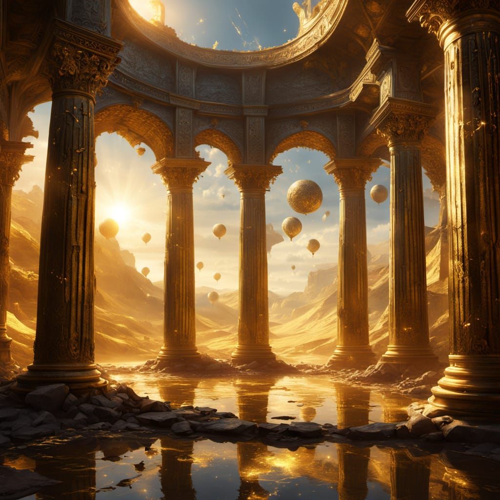 Golden Desert Temple: A Surreal Fantasy Scene