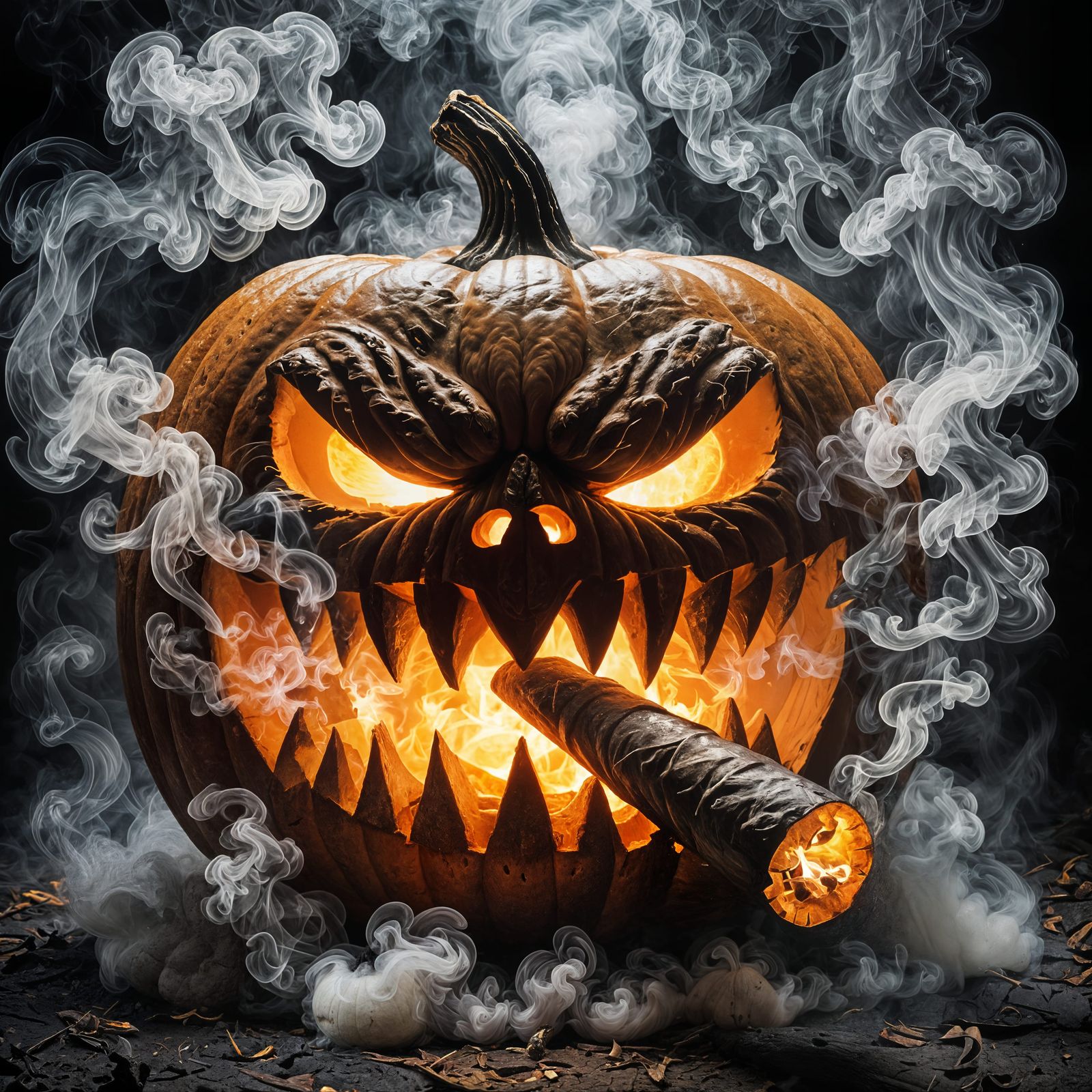 Furious Jack-o'-Lantern Smoking a Cigar